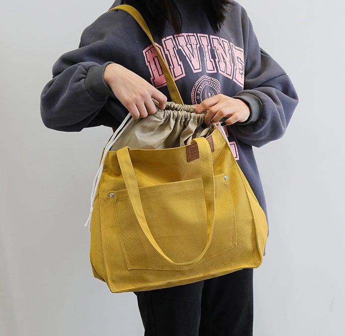 Functional Drawstring Canvas Tote Bag | Shoulder Bag | Hobo Bag - mokupark.com