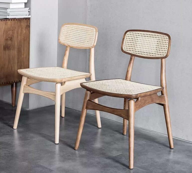 Oni - Ash Wood & Indonesian Water Vine Dinning Chair - Cherry Wood color - mokupark.com