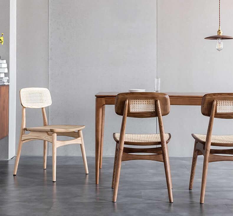 Oni - Ash Wood & Indonesian Water Vine Dinning Chair - Cherry Wood color - mokupark.com