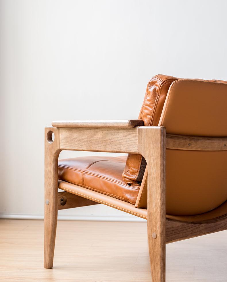 Azami - Solid Ash Wood & Leather Armchair | Reading Chair - mokupark.com