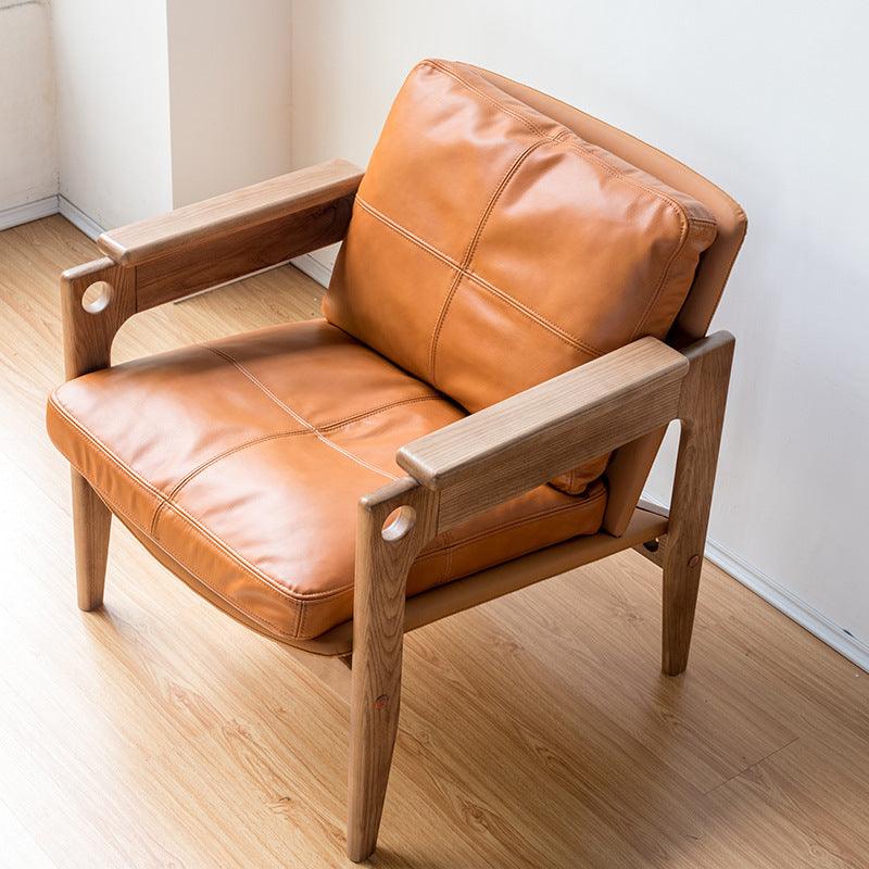 Azami - Solid Ash Wood & Leather Armchair | Reading Chair - mokupark.com