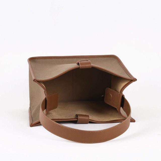 KOJII - Square Large Tote Bag in Leather & Canvas