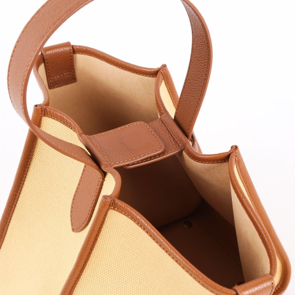 KOJII - Square Large Tote Bag in Leather & Canvas