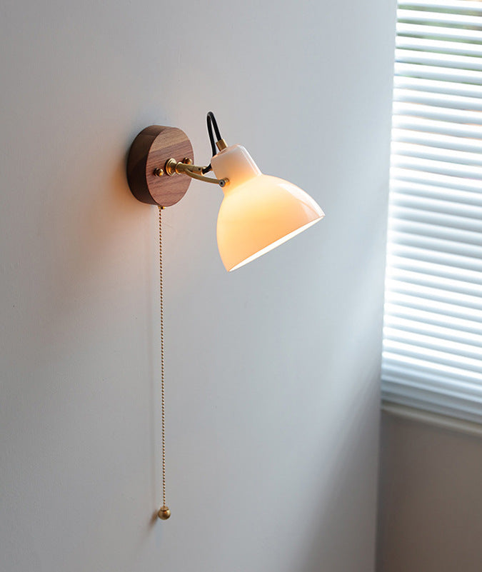 Cream Glass Rotating Surface Mount Sconce - Hardwired Version with a Pull-chain Switch