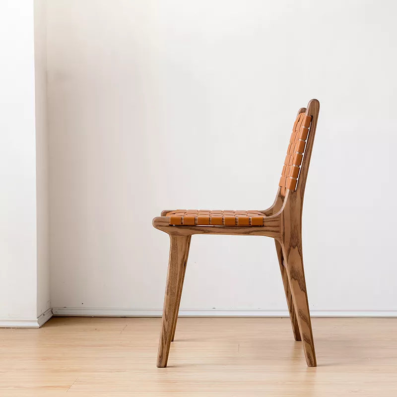 Juan - Solid Ash Wood & Leather Dining Chair - mokupark.com