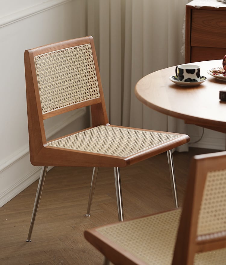 Akai Rika - Ash Wooden & Rattan Side Chair | Dining Chair - PAIR